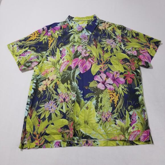 Tommy Bahama Shirt XL Camp Lush Oasis Island Navy Blue 100% Silk Aloha Hawaiin - Picture 11 of 11